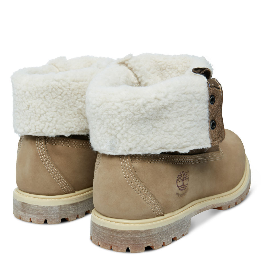 Timberland Women's Authentics Teddy Fleece Fold-Down Taupe Taupe Nubuck