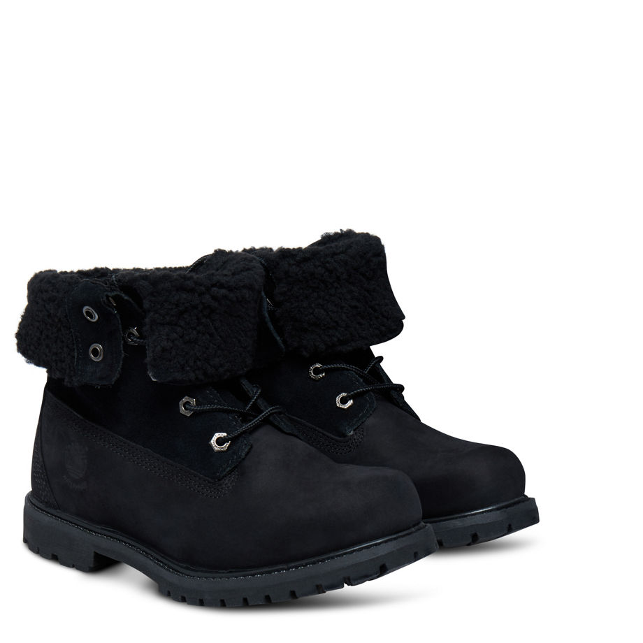 Timberland Women's Authentics Teddy Fleece Fold-Down Black Black Nubuck