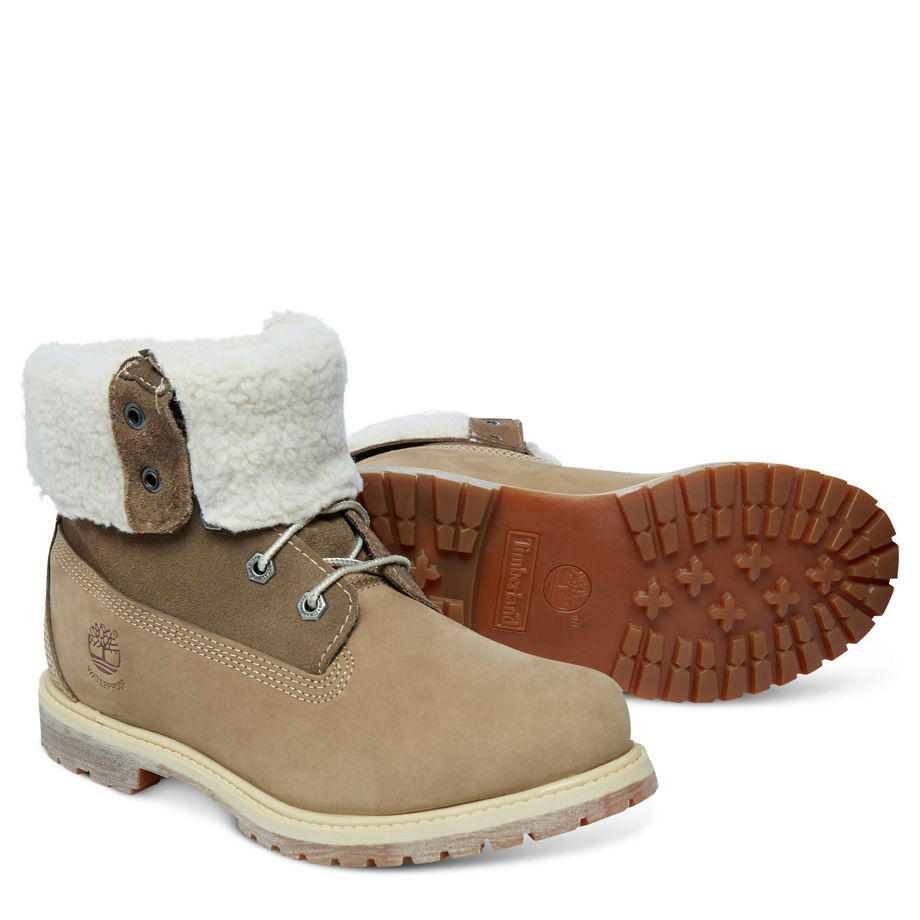 Timberland Women's Authentics Teddy Fleece Fold-Down Taupe Taupe Nubuck