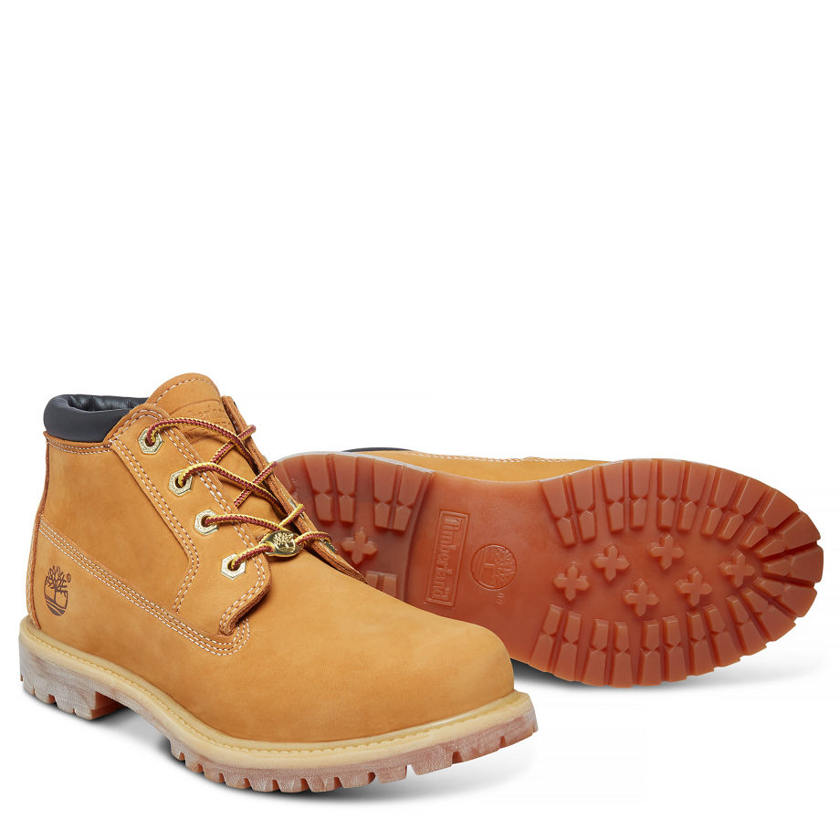 Timberland Women's Nellie Chukka Double Waterproof Boot Yellow/Black Wheat Nubuck With Black Collar