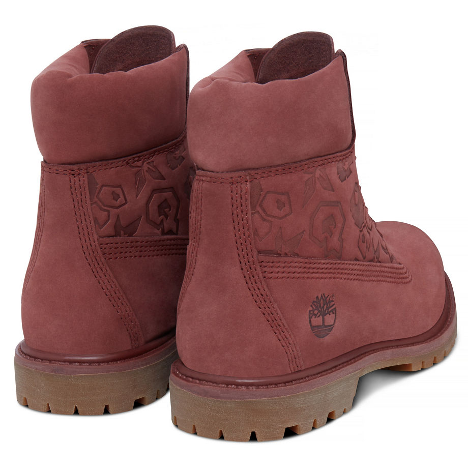 Timberland Women's 6-inch Icon Boot Dusky Red Sable Waterbuck Embossed