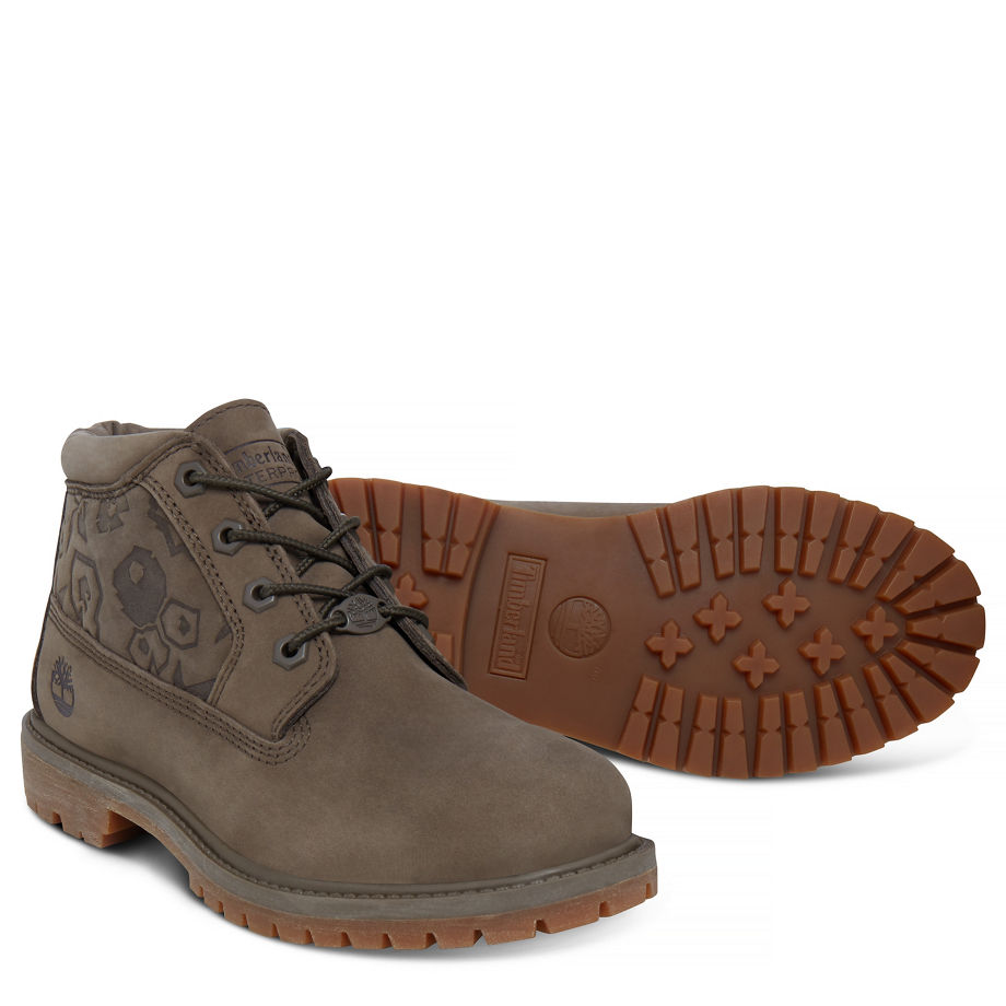 Timberland Women's Nellie Chukka Boot Greige Embossed Canteen Waterbuck Emboss