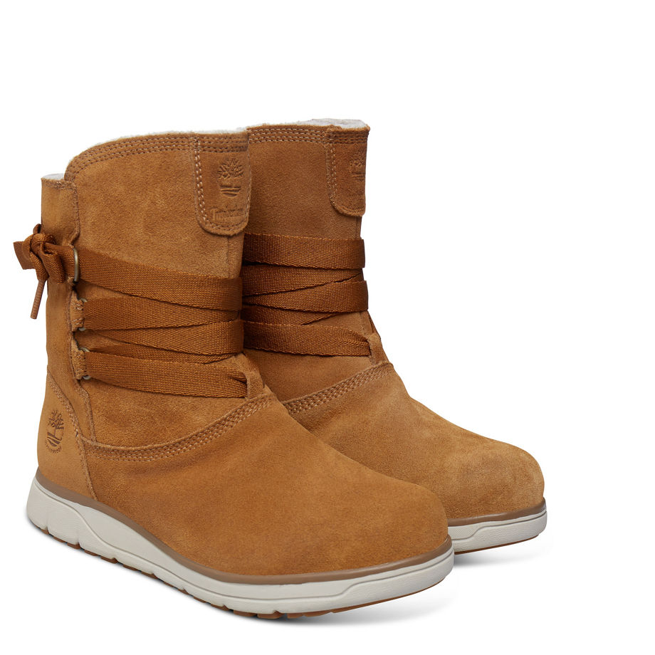 Timberland Women's Leighland Leather Winter Boot Trapper Tan Silk Suede