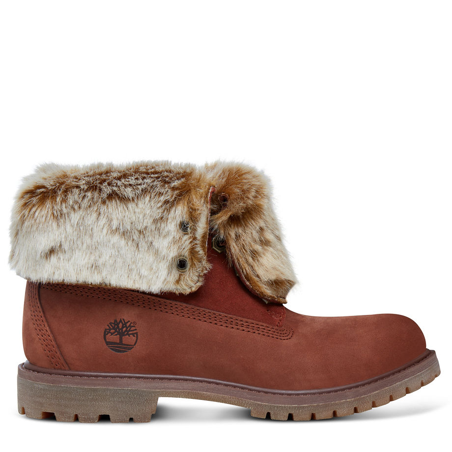 Timberland Women's Authentics Faux Fur Boots Cognac Cognac Nubuck Burnished