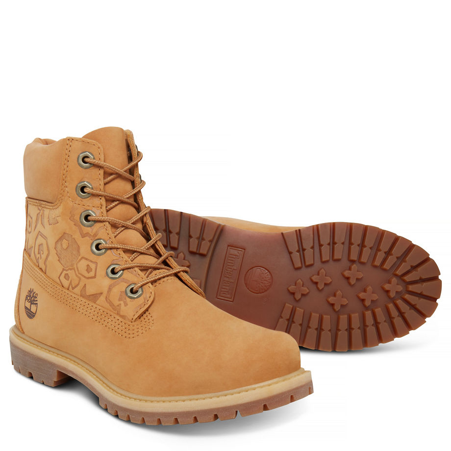 Timberland Women's 6-inch Icon Boot Yellow Wheat Waterbuck Embossed