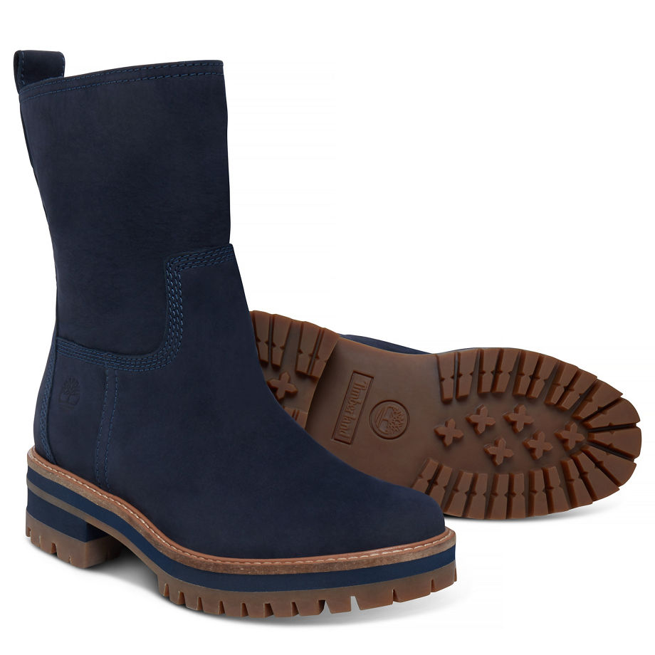 Timberland Women's Courmayeur Valley Pull-On Boot Navy Dark Blue Earthybuck