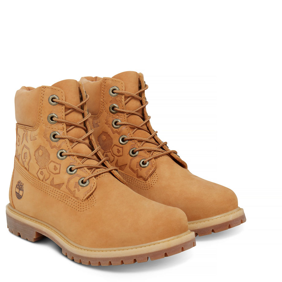 Timberland Women's 6-inch Icon Boot Yellow Wheat Waterbuck Embossed