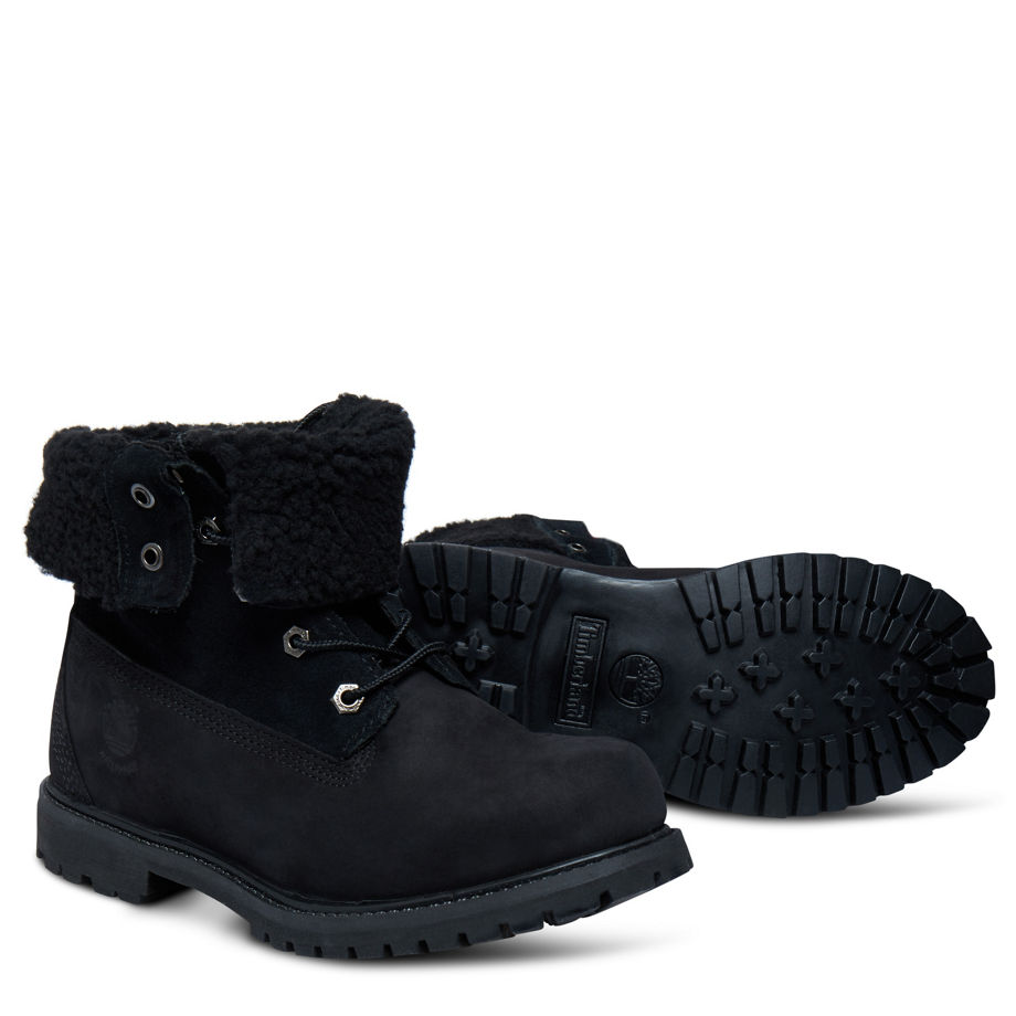 Timberland Women's Authentics Teddy Fleece Fold-Down Black Black Nubuck