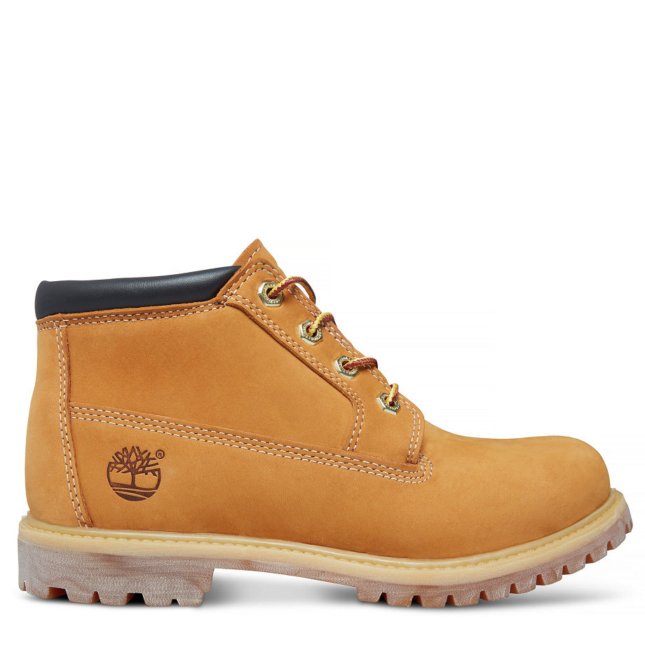 Timberland Women's Nellie Chukka Double Waterproof Boot Yellow/Black Wheat Nubuck With Black Collar