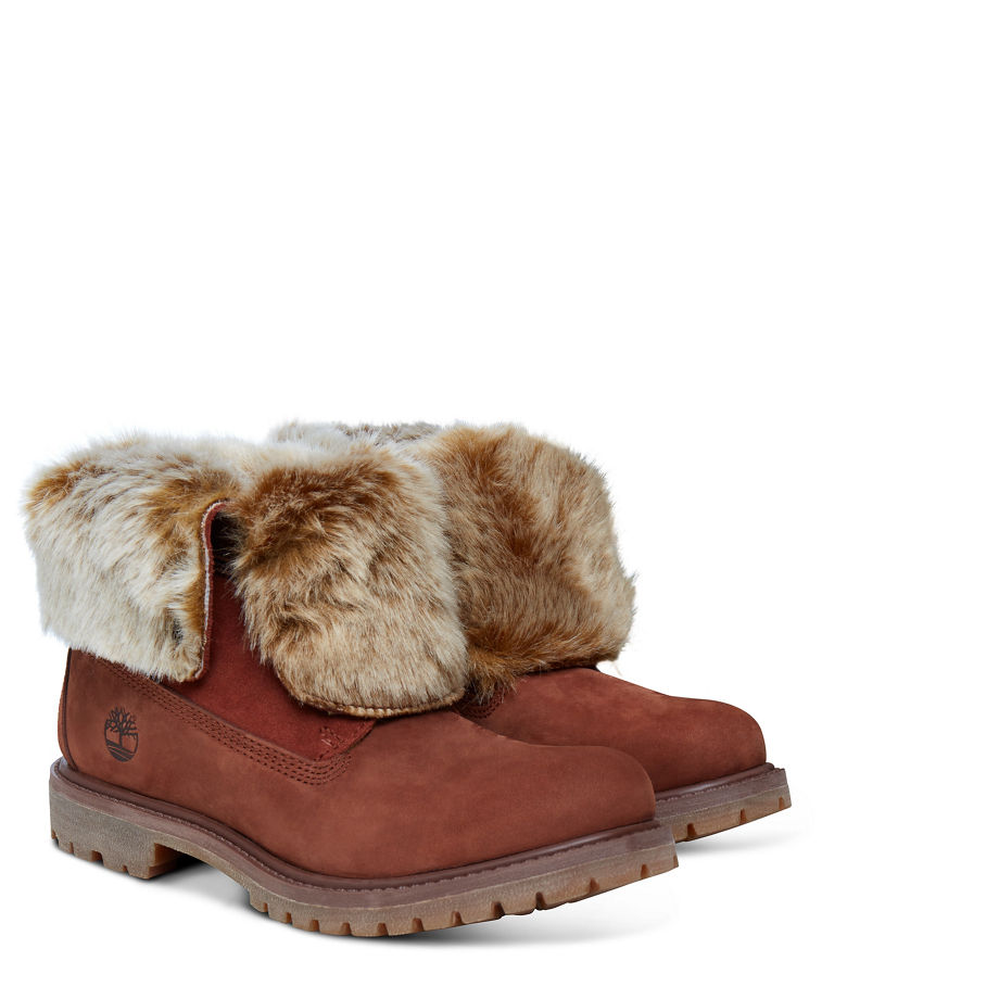 Timberland Women's Authentics Faux Fur Boots Cognac Cognac Nubuck Burnished