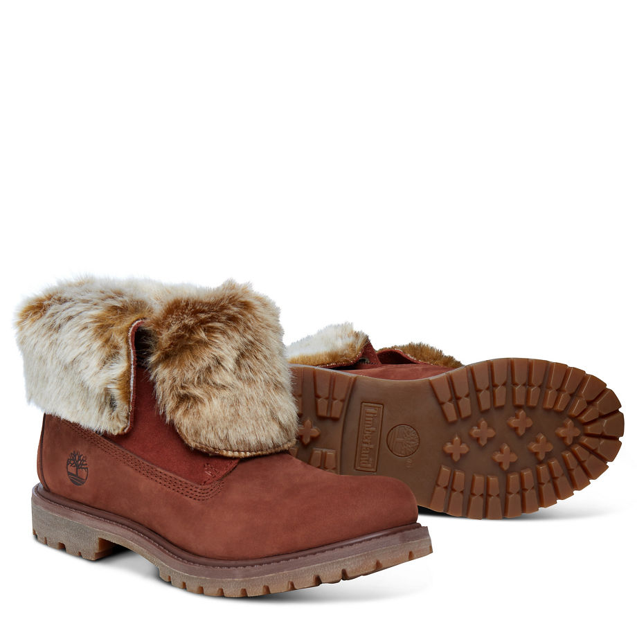 Timberland Women's Authentics Faux Fur Boots Cognac Cognac Nubuck Burnished