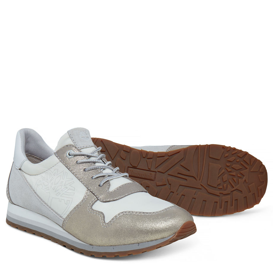 Timberland Women's Milan Flavor Trainer Gold/White Gold/Windchime Suede (Whisper White)
