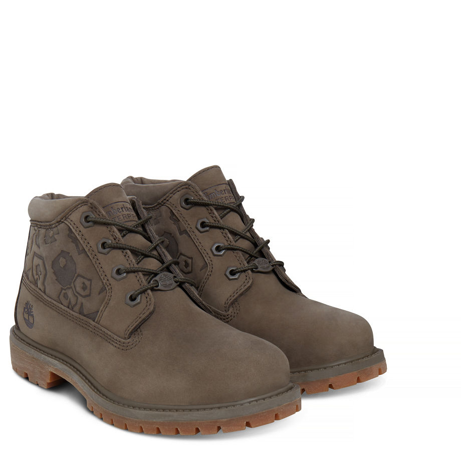 Timberland Women's Nellie Chukka Boot Greige Embossed Canteen Waterbuck Emboss