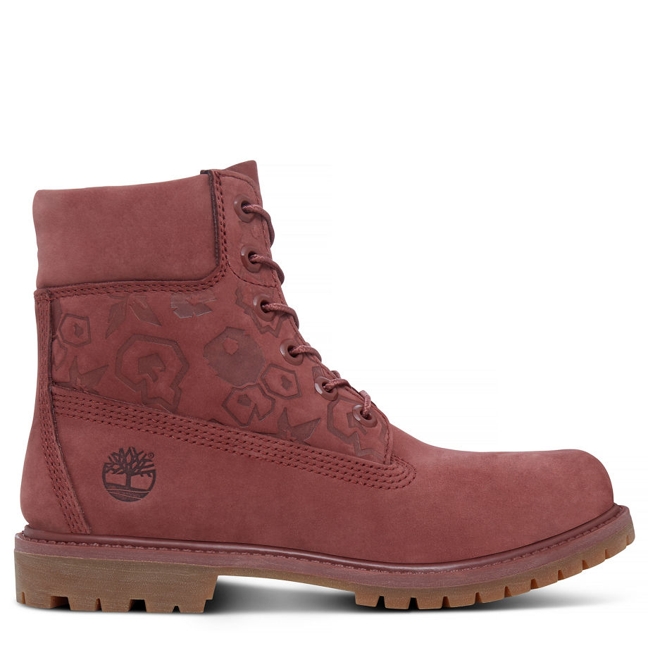 Timberland Women's 6-inch Icon Boot Dusky Red Sable Waterbuck Embossed