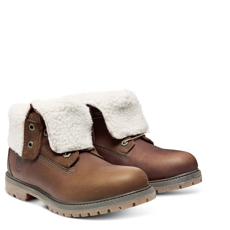 Timberland Women's Authentics Teddy Fleece Fold-Down Dark Brown Tobacco Forty