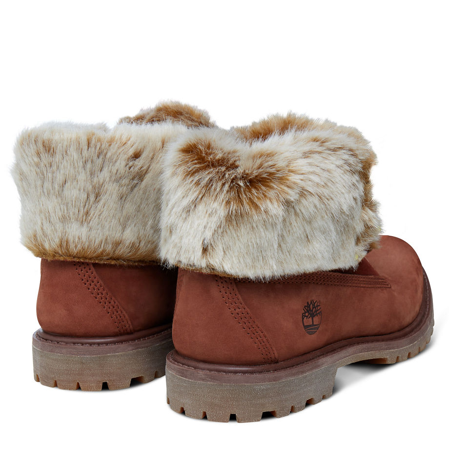 Timberland Women's Authentics Faux Fur Boots Cognac Cognac Nubuck Burnished