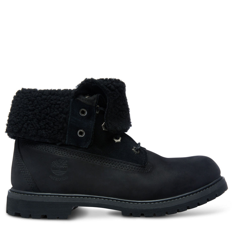 Timberland Women's Authentics Teddy Fleece Fold-Down Black Black Nubuck