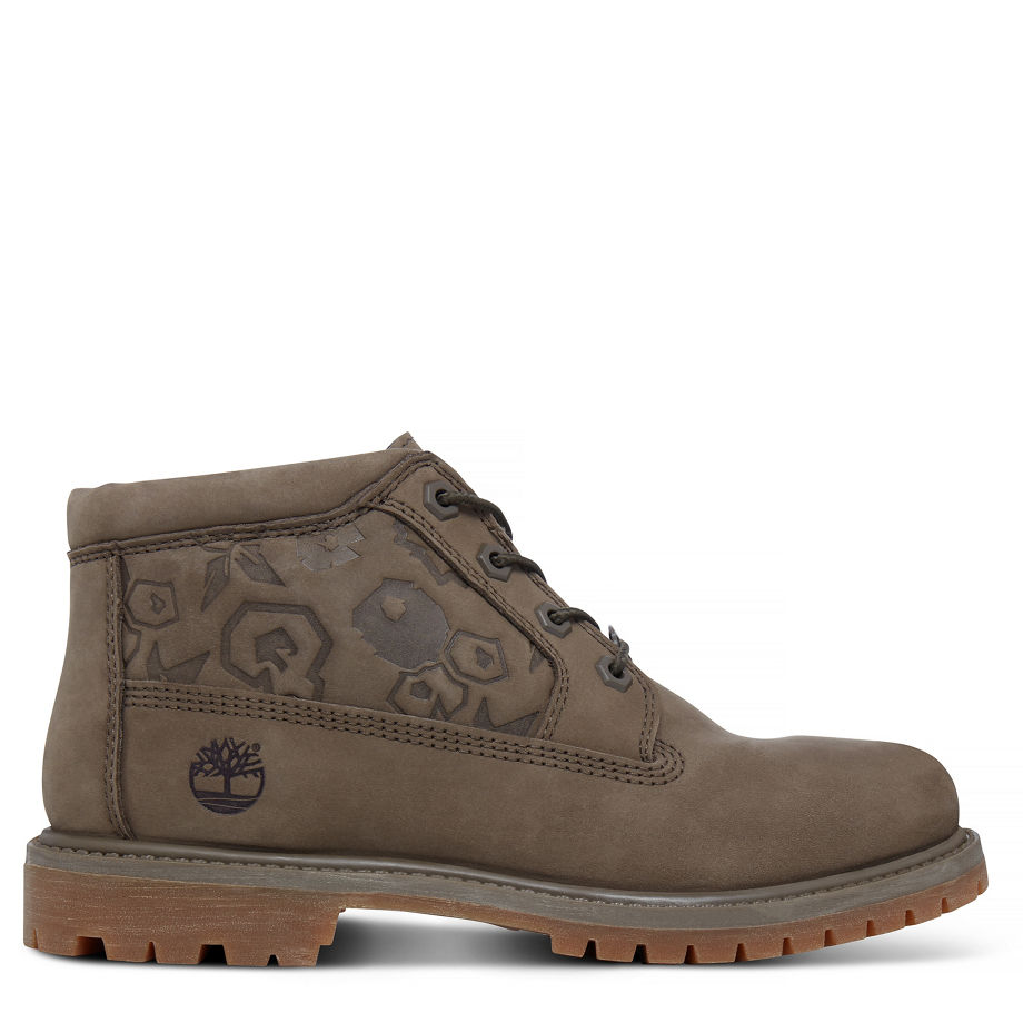 Timberland Women's Nellie Chukka Boot Greige Embossed Canteen Waterbuck Emboss