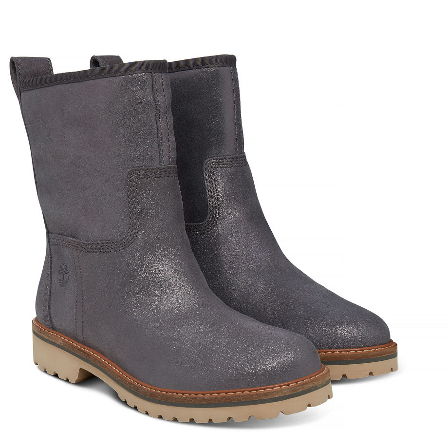 Timberland Women's Chamonix Valley Winter Boot Silver Dark Grey Shiny Suede