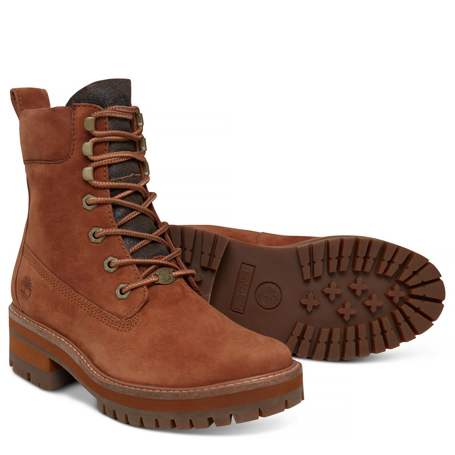 Timberland Women's Courmayeur Valley Lace-Up Boot Rust Rust Earthybuck W/Rubber Charred Suede