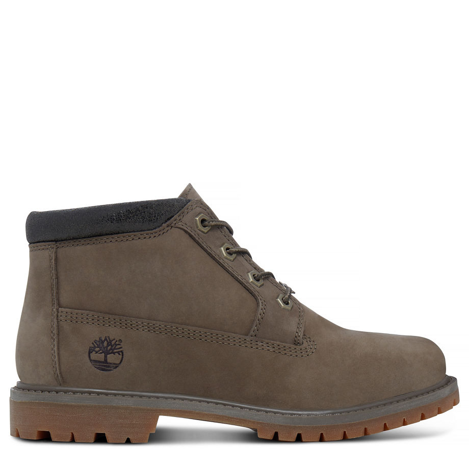 Timberland Women's Nellie Chukka Boot Greige Canteen Waterbuck W/Canteen Charred Suede Collar