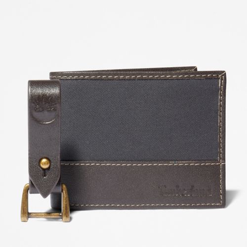 Timberland Men's Canvas & Leather Wallet with Matching Fob Gift Set