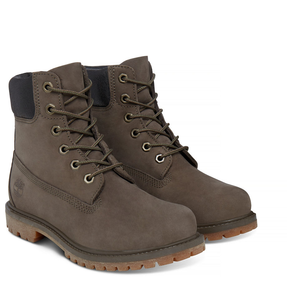 Timberland Women's 6-inch Icon Boot Brown Canteen Waterbuck W/Canteen Charred Collar