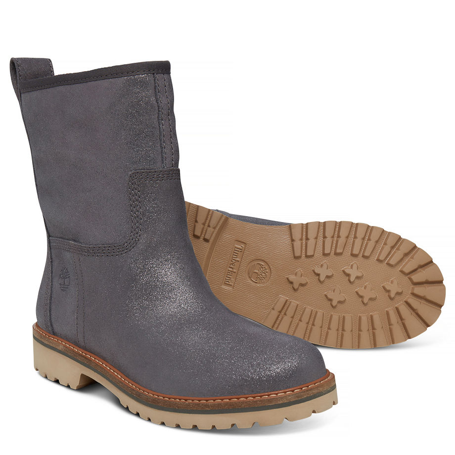 Timberland Women's Chamonix Valley Winter Boot Silver Dark Grey Shiny Suede