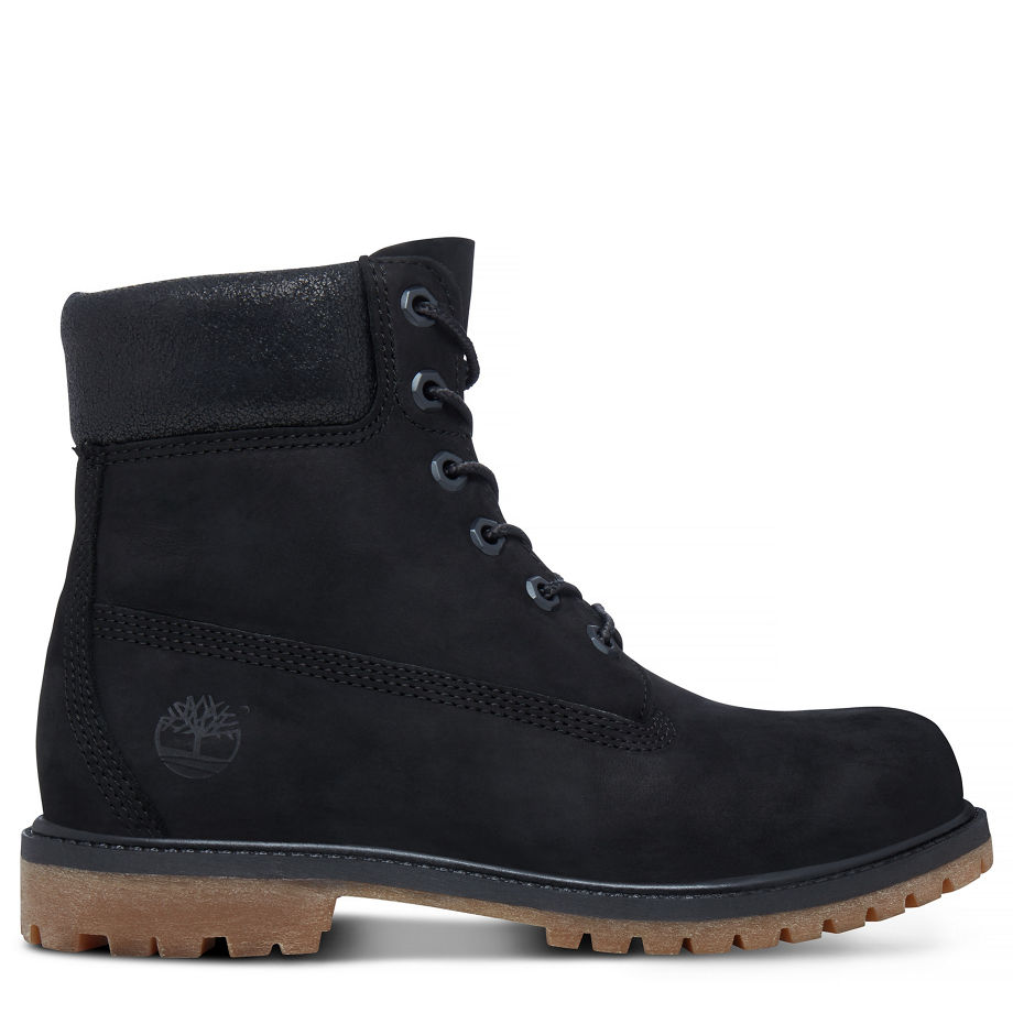 Timberland Women's 6-inch Icon Boot Black Black Waterbuck W/Jet Black Charred Collar