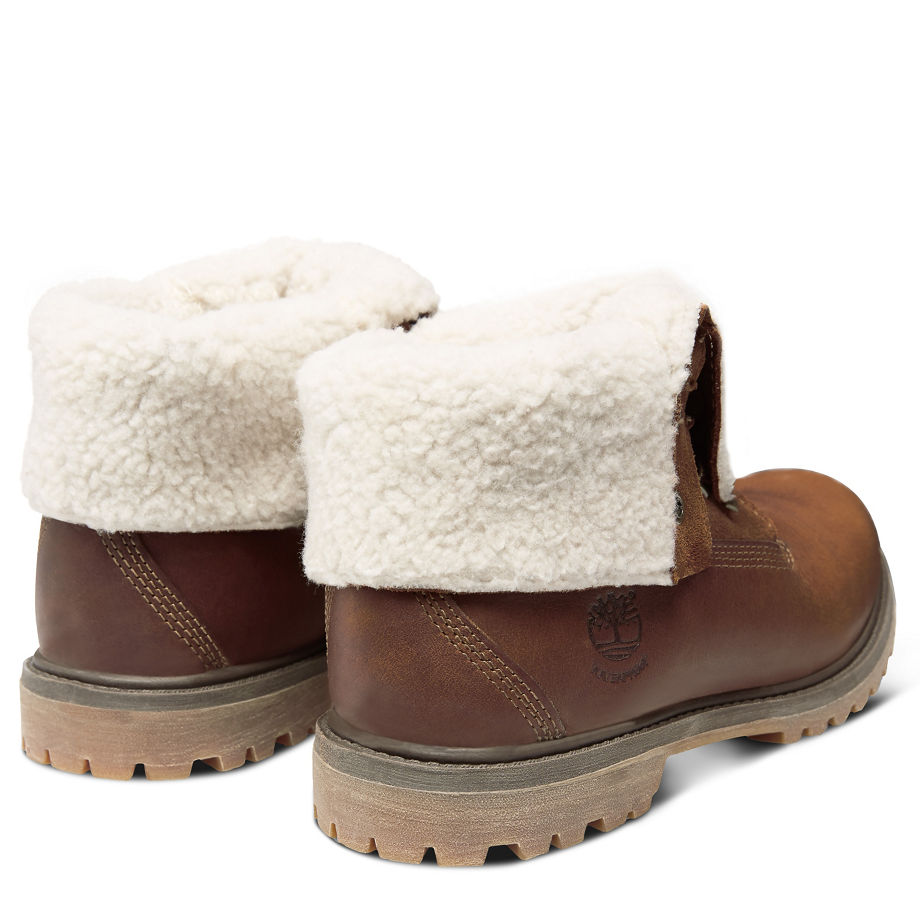 Timberland Women's Authentics Teddy Fleece Fold-Down Dark Brown Tobacco Forty