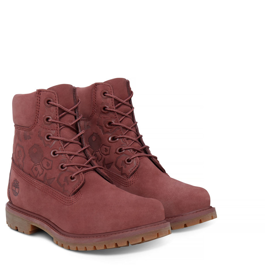 Timberland Women's 6-inch Icon Boot Dusky Red Sable Waterbuck Embossed