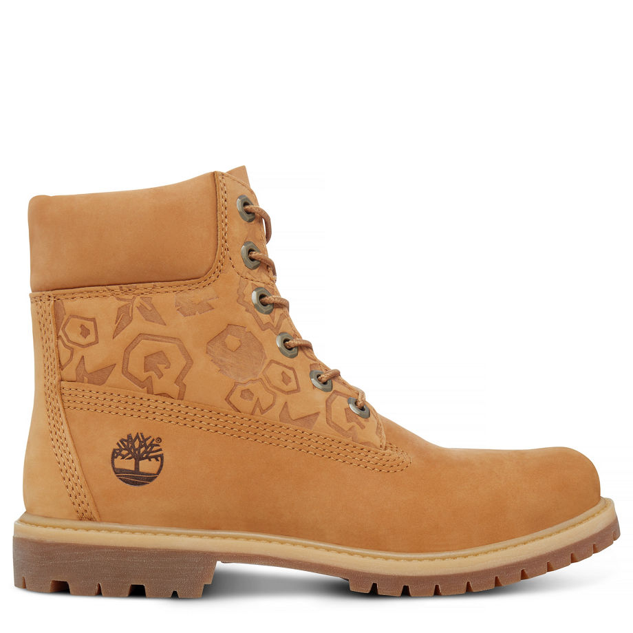 Timberland Women's 6-inch Icon Boot Yellow Wheat Waterbuck Embossed