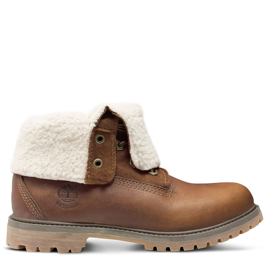 Timberland Women's Authentics Teddy Fleece Fold-Down Dark Brown Tobacco Forty
