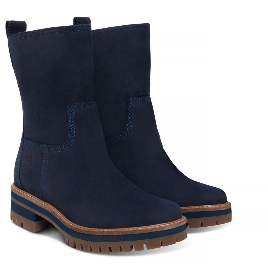 Timberland Women's Courmayeur Valley Pull-On Boot Navy Dark Blue Earthybuck