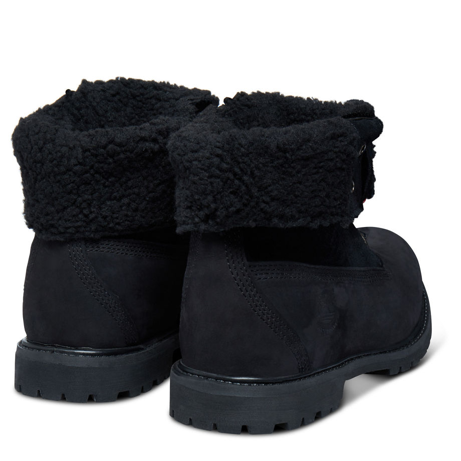 Timberland Women's Authentics Teddy Fleece Fold-Down Black Black Nubuck