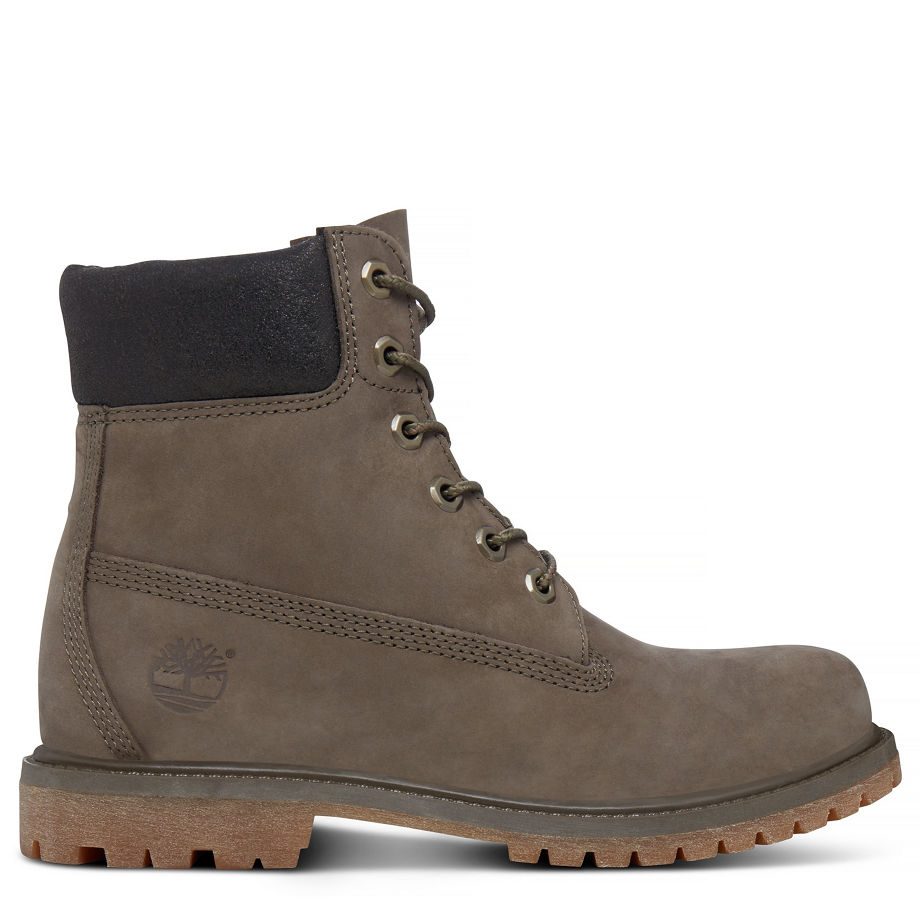 Timberland Women's 6-inch Icon Boot Brown Canteen Waterbuck W/Canteen Charred Collar