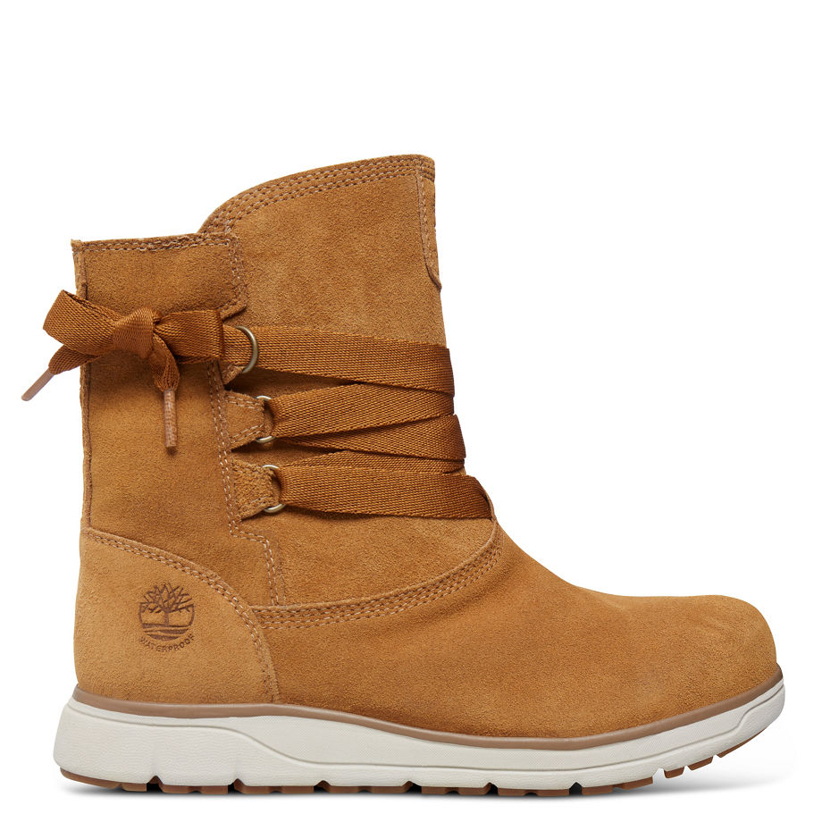 Timberland Women's Leighland Leather Winter Boot Trapper Tan Silk Suede