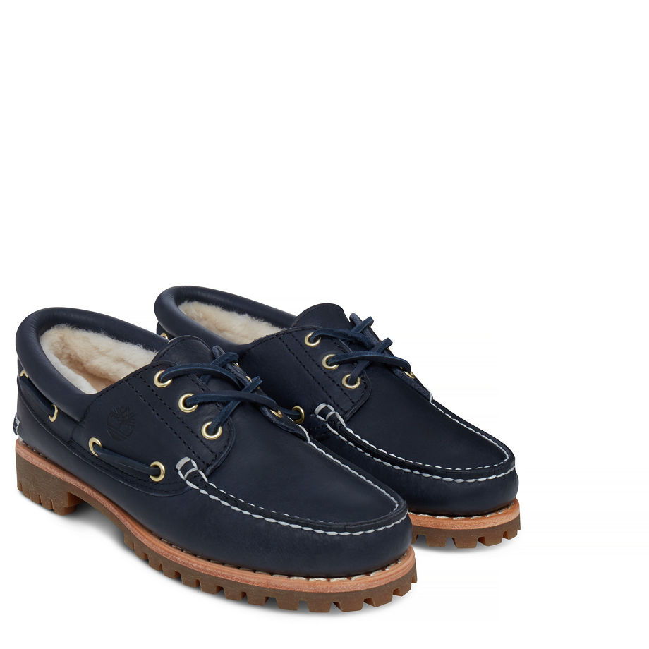 Timberland Women's Noreen Lined 3-Eye Boat Shoe Navy Black Iris Forty