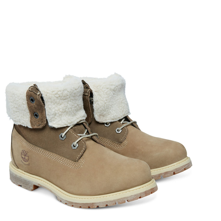 Timberland Women's Authentics Teddy Fleece Fold-Down Taupe Taupe Nubuck