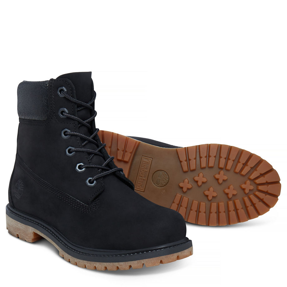 Timberland Women's 6-inch Icon Boot Black Black Waterbuck W/Jet Black Charred Collar