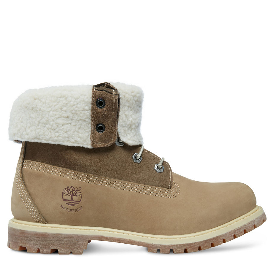 Timberland Women's Authentics Teddy Fleece Fold-Down Taupe Taupe Nubuck