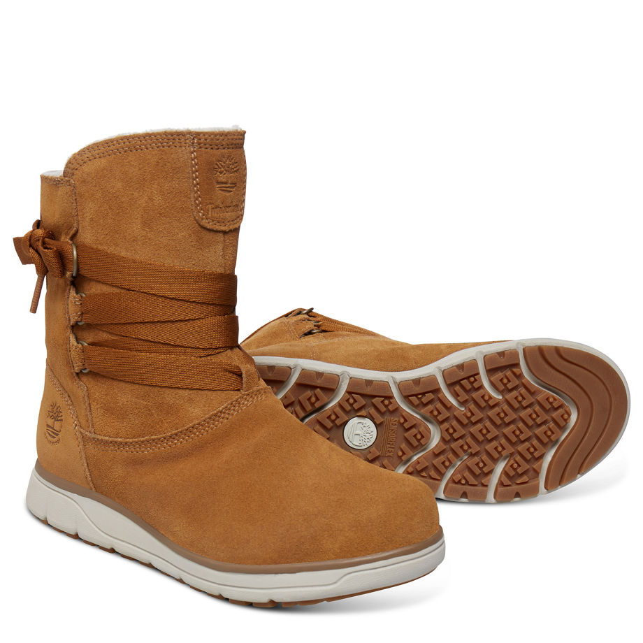 Timberland Women's Leighland Leather Winter Boot Trapper Tan Silk Suede