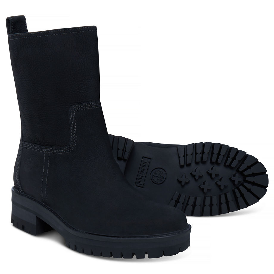 Timberland Women's Courmayeur Valley Pull-On Boot Black Black Earthybuck