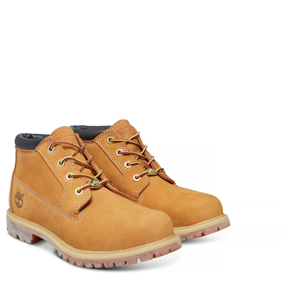 Timberland Women's Nellie Chukka Double Waterproof Boot Yellow/Black Wheat Nubuck With Black Collar