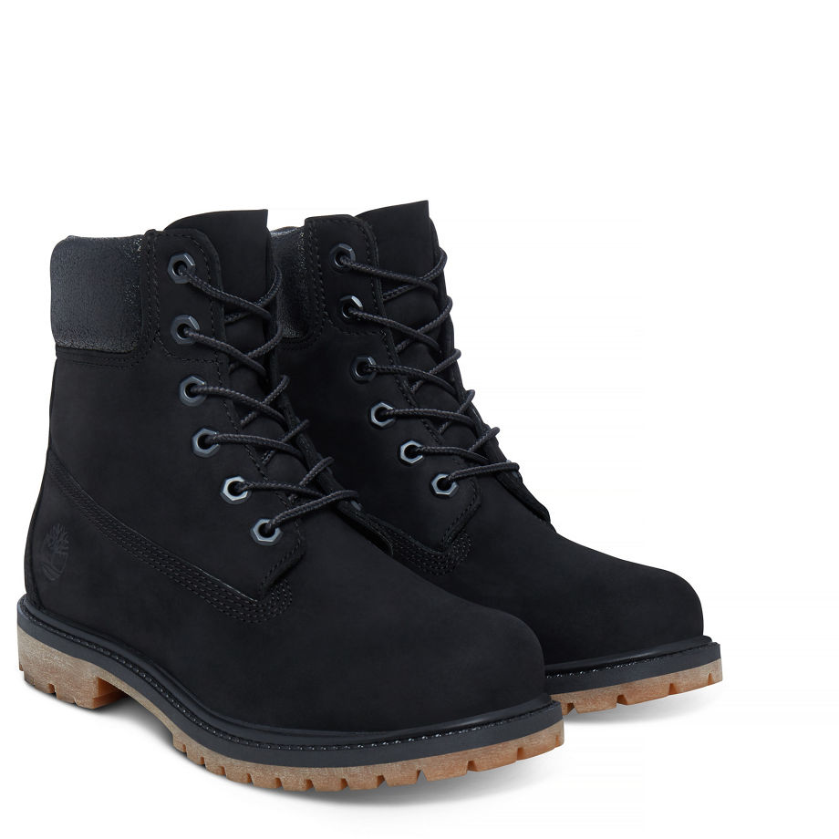 Timberland Women's 6-inch Icon Boot Black Black Waterbuck W/Jet Black Charred Collar