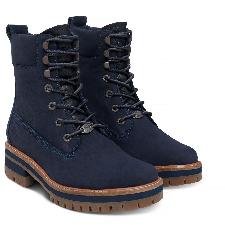 Timberland Women's Courmayeur Valley Lace-Up Boot Navy Dark Blue Earthybuck W/Navy Charred Suede
