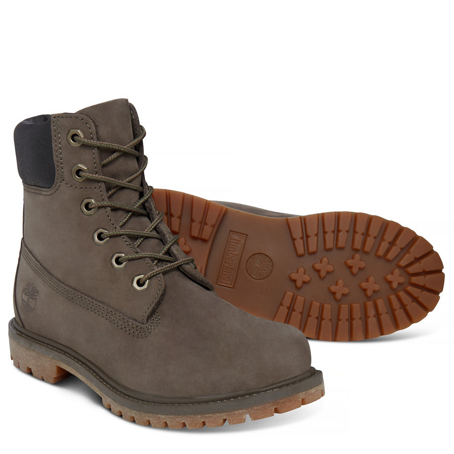 Timberland Women's 6-inch Icon Boot Brown Canteen Waterbuck W/Canteen Charred Collar