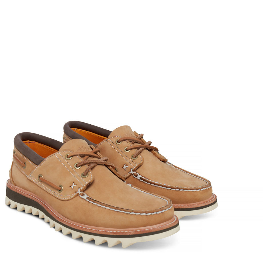 Timberland Men's Selbyville 3-Eye Boat Shoe Natural Faded Wheat Dryden Horween