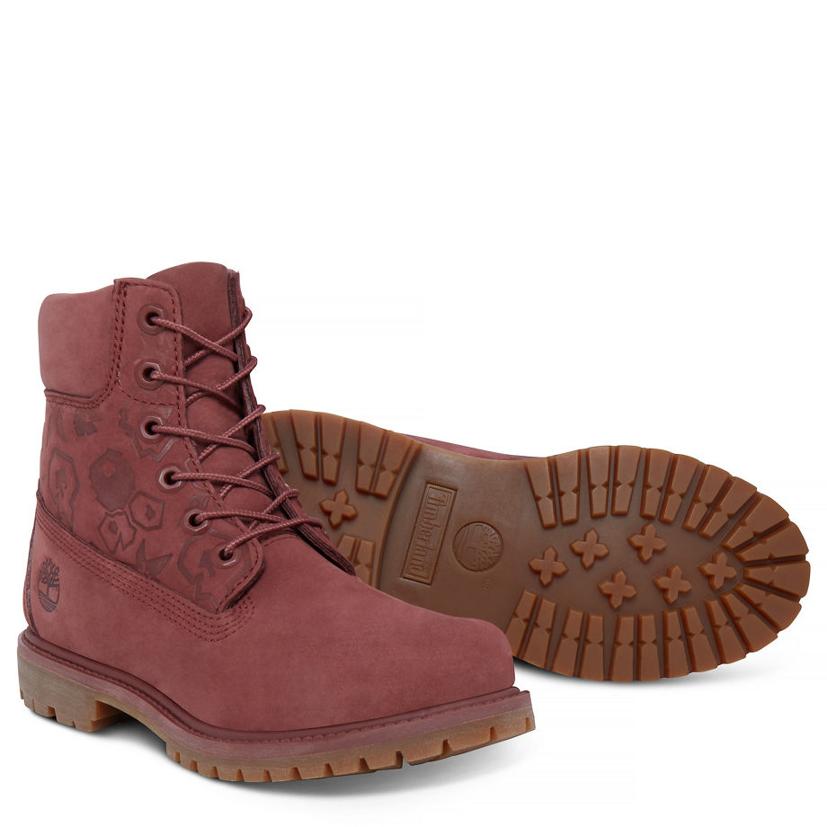 Timberland Women's 6-inch Icon Boot Dusky Red Sable Waterbuck Embossed