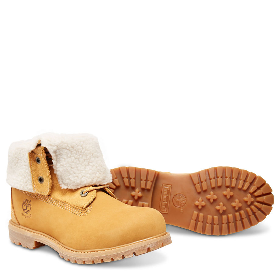 Timberland Women's Authentics Teddy Fleece Fold-Down Yellow Wheat Nubuck